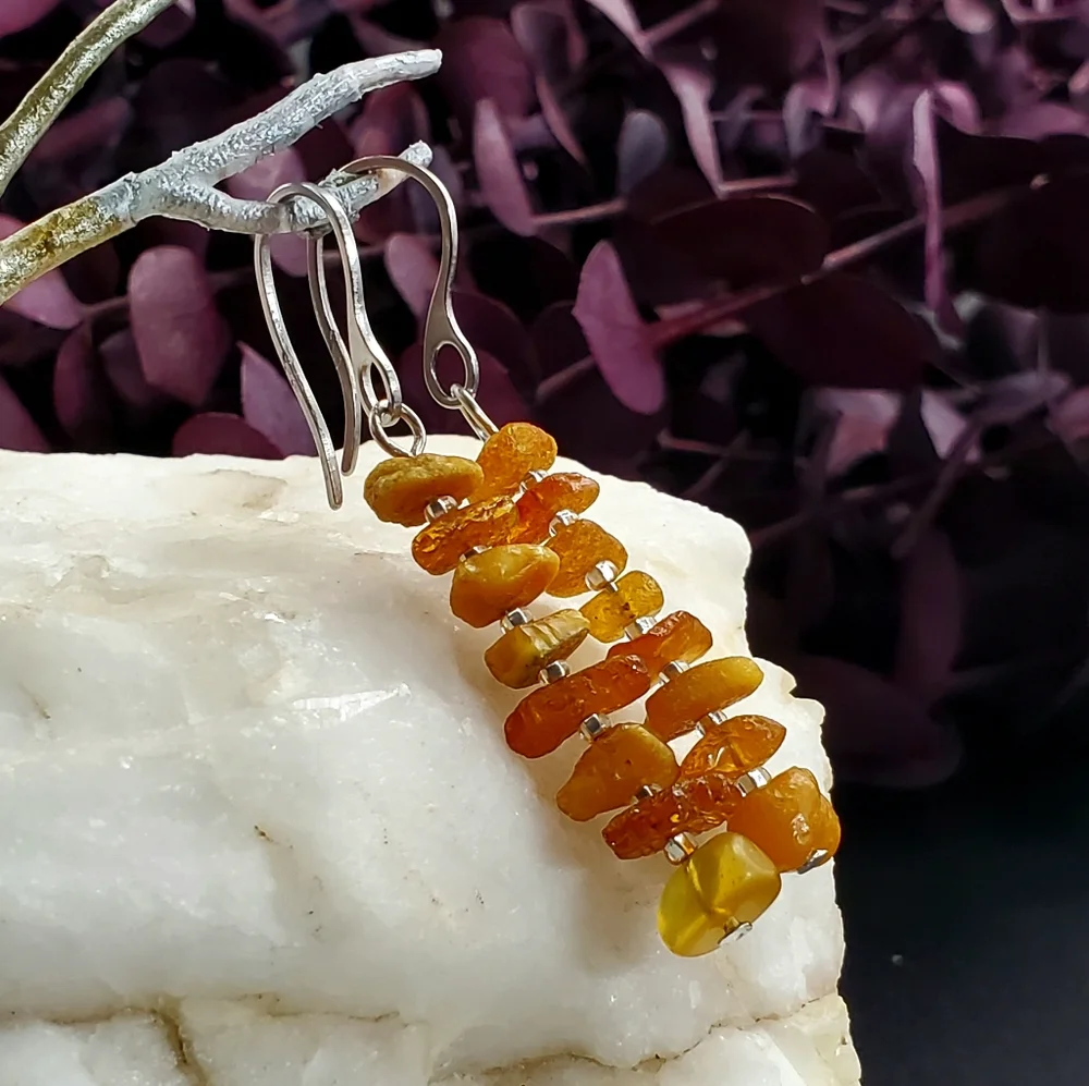 Genuine Nugget Amber Silver Earrings